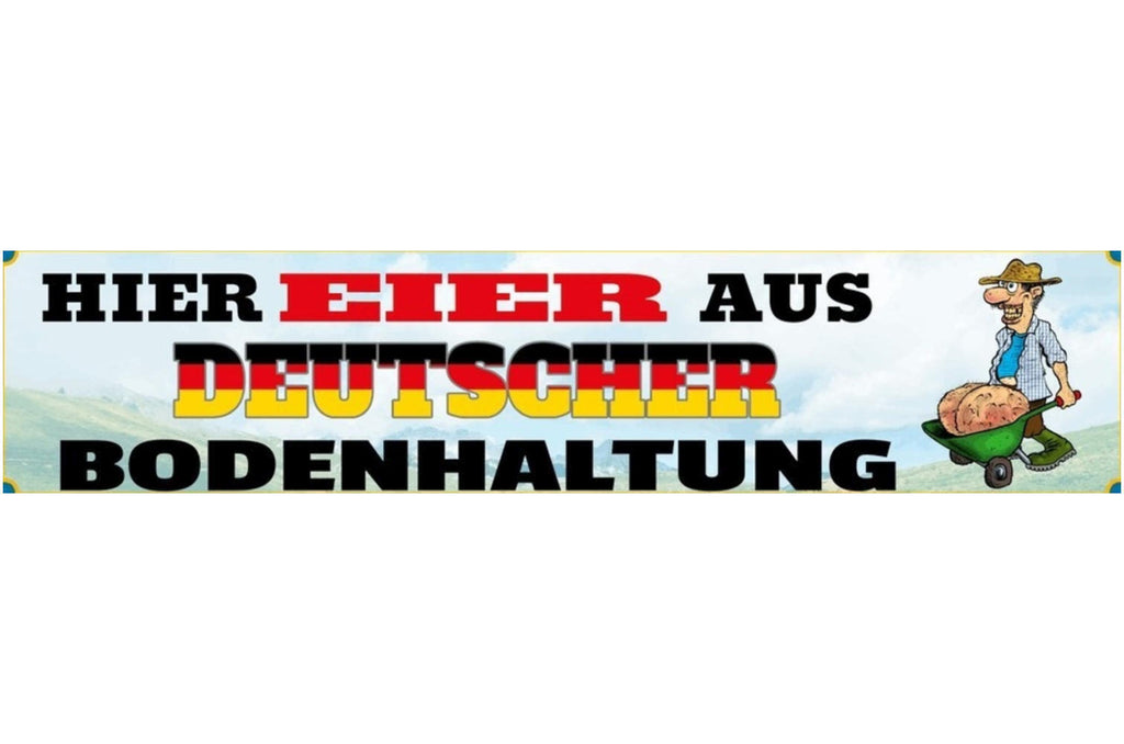 Schild Eier Deutsche Bodenhaltung Hoden Schubkarre 46 x 10 Blech od. Holz