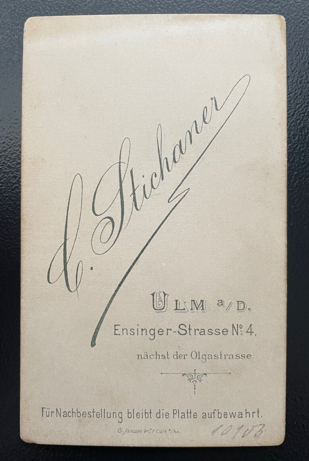 Foto Porträt Soldat Uniform Bart C.Stichaner Ulm a/D ca.10,5x6,5cm 402425 TH