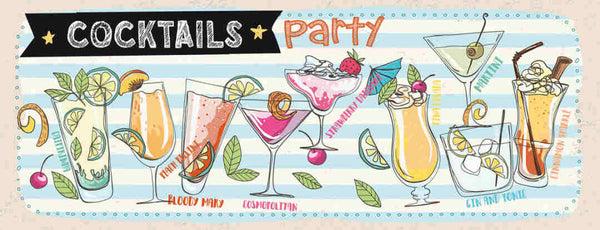 Schild Cocktails Party Bloody Mary Martini Alkohol Drink Bar 27x10 Blech od.Holz