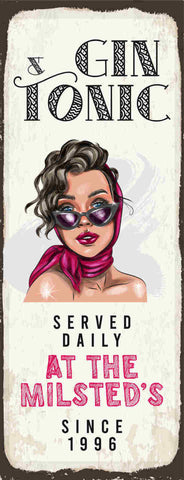 Schild Gin & Tonic Served Daily At The Milsted's Alkohol 27x10 Blech od.Holz