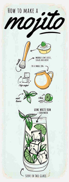 Schild Mojito Cocktail Rezept Bar Alkohol Drink Rum Minze 27x10 Blech od.Holz