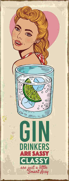 Schild Gin Drinking Are Sassy Classy Smart Assy Alkohol 27x10 Blech od.Holz
