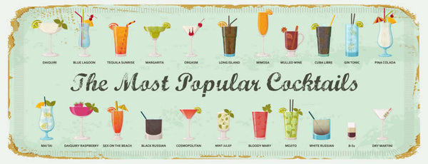 Schild The Most Popular Cocktails Margarita Bar Drinks 27x10 Blech od.Holz