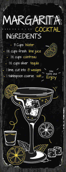 Schild Margarita Cocktail Rezept Bar Alkohol Drink Tequila 27x10 Blech od.Holz