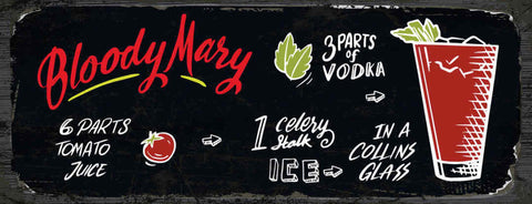 Schild Bloody Mary Cocktail Rezept Bar Alkohol Drink Wodka 27x10 Blech od.Holz