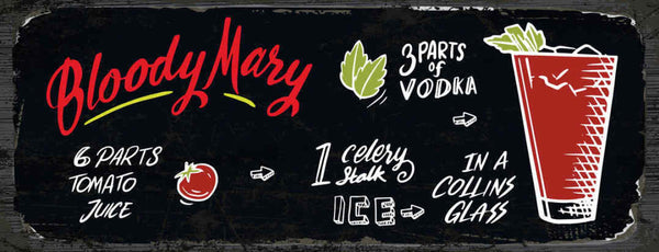 Schild Bloody Mary Cocktail Rezept Bar Alkohol Drink Wodka 27x10 Blech od.Holz