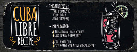 Schild Cuba Libre Cocktail Rezept Bar Alkohol Drink Rum Cola 27x10 Blech od.Holz