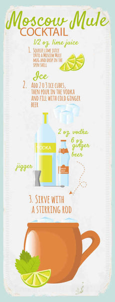 Schild Moscow Mule Cocktail Rezept Bar Alkohol Drink Wodka 27x10 Blech od.Holz