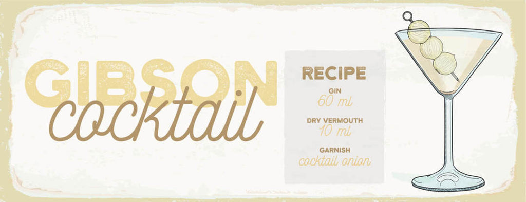 Schild Gibson Cocktail Rezept Bar Alkohol Drink Gin Wermut 27x10 Blech od.Holz