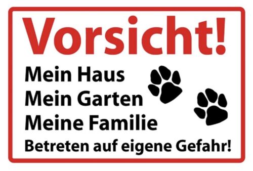 Schild Vorsicht Hund Mein Garten Familie 12x18 / 20x30 / 30x40 Blech od. Holz