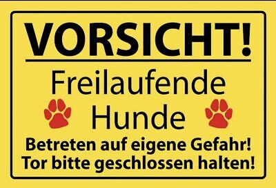Schild Vorsicht Freilaufende Hunde Hund 12x18 / 20x30 / 30x40 Blech od. Holz