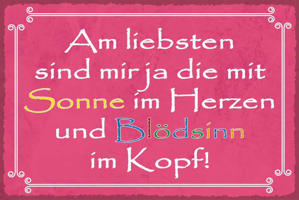 Nostalgie Schild Sonne Herzen Blödsinn Kopf 12x18 / 20x30 / 30x40 Blech od. Holz