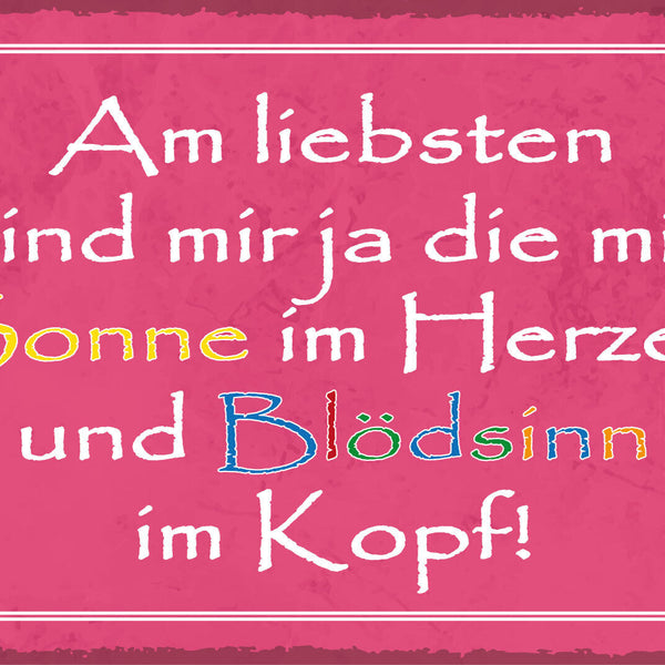 Nostalgie Schild Sonne Herzen Blödsinn Kopf 12x18 / 20x30 / 30x40 Blech od. Holz