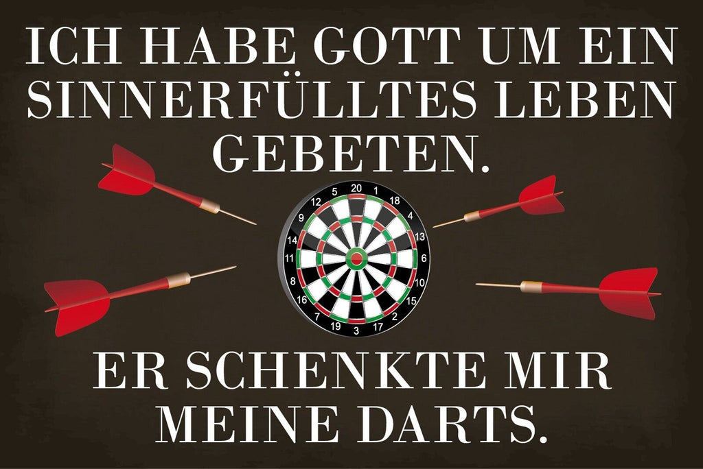 Nostalgie Schild Gott schenkte mir Darts 12x18 / 20x30 / 30x40 Blech od. Holz