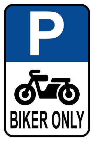 Schild Parkplatz Biker only Motorrad Parken 12x18 / 20x30 / 30x40 Blech od. Holz
