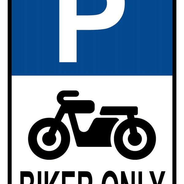 Schild Parkplatz Biker only Motorrad Parken 12x18 / 20x30 / 30x40 Blech od. Holz