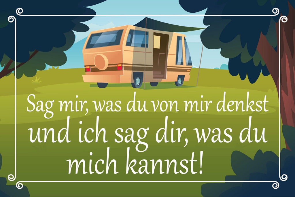 Nostalgie Schild Denken Meinung Camping 12x18 / 20x30 / 30x40 Blech od. Holz