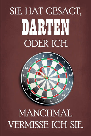 Nostalgie Schild Darten Frau Darts Scheibe 12x18 / 20x30 / 30x40 Blech od. Holz