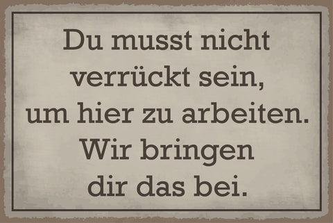 Nostalgie Schild Verrückt Arbeit Job 12x18 / 20x30 / 30x40 Blech od. Holz