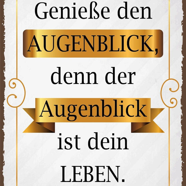 Nostalgie Schild Genieße Augenblick Leben 12x18 / 20x30 / 30x40 Blech od. Holz