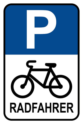 Schild Parkplatz Radfahrer Rad Parken 12x18 / 20x30 / 30x40 Blech od. Holz