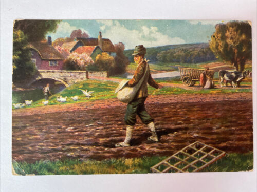Landschaftsbild mit Bauern, Gänse, Landleben 410026 AH
