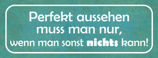 Schild Perfekt Aussehen Muss Man Nur Wenn Man Sonst Nichts Kann 27x10