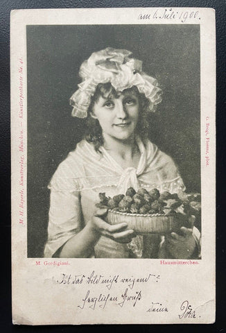 Hausmütterchen M.Gordigiani Frau Hut Tracht Beeren Schüssel Korb 400590 TH A