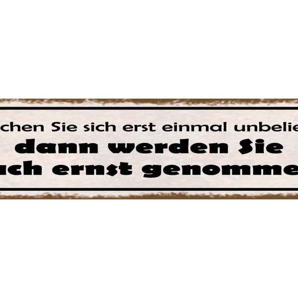 Schild Machen Sie Sich Erstmal Unbeliebt Ernst Genommen 46 x 10 Blech od. Holz