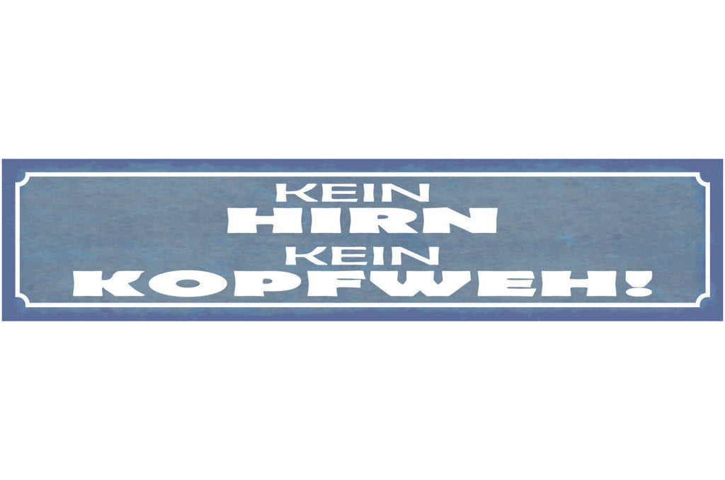 Schild Kein Hirn Kein Kopfweh Schmerzen Gehirn Migräne  46 x 10 Blech od. Holz