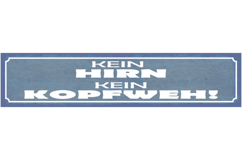 Schild Kein Hirn Kein Kopfweh Schmerzen Gehirn Migräne  46 x 10 Blech od. Holz