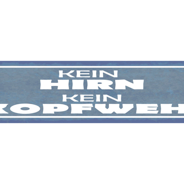 Schild Kein Hirn Kein Kopfweh Schmerzen Gehirn Migräne  46 x 10 Blech od. Holz