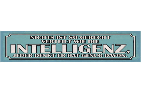 Schild Gerecht Verteilt Intelligenz Jeder Denkt Hat Genug 46 x 10 Blech od. Holz