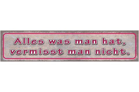 Schild Alles Was Man Hat Vermisst Man Nicht Besitzen 46 x 10 Blech od. Holz