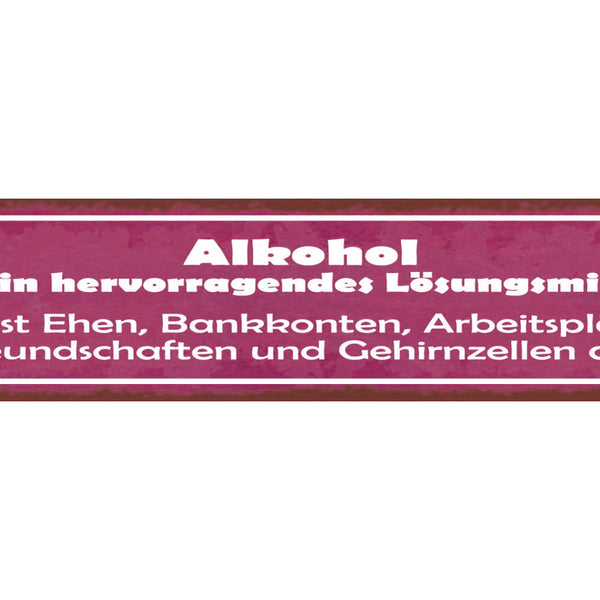 Schild Alkohol Hervorragendes Lösungsmittel Ehe Arbeit 46 x 10 Blech od. Holz