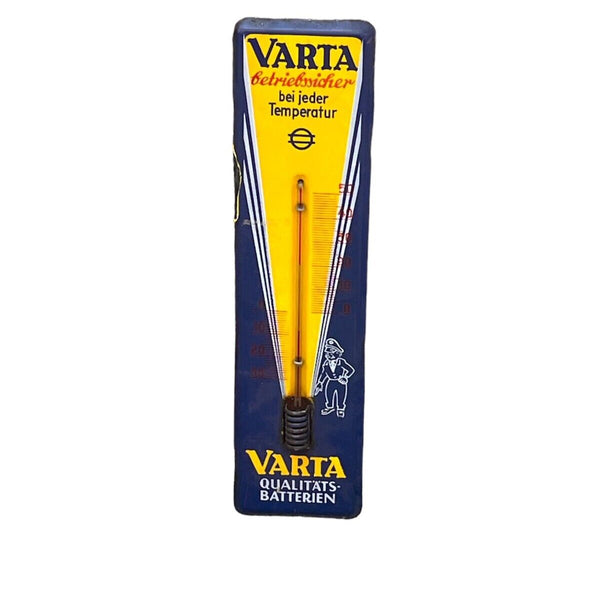 Emailleschild Varta Batterie Thermometer  53x14cm Original um 1950