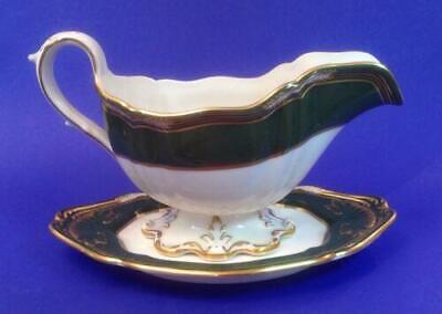 Spode Harrogate Sauciere 2 teilig Grün mit Goldrand 14116