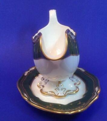 Spode Harrogate Sauciere 2 teilig Grün mit Goldrand 14116