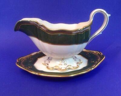 Spode Harrogate Sauciere 2 teilig Grün mit Goldrand 14116