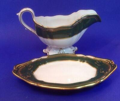 Spode Harrogate Sauciere 2 teilig Grün mit Goldrand 14116