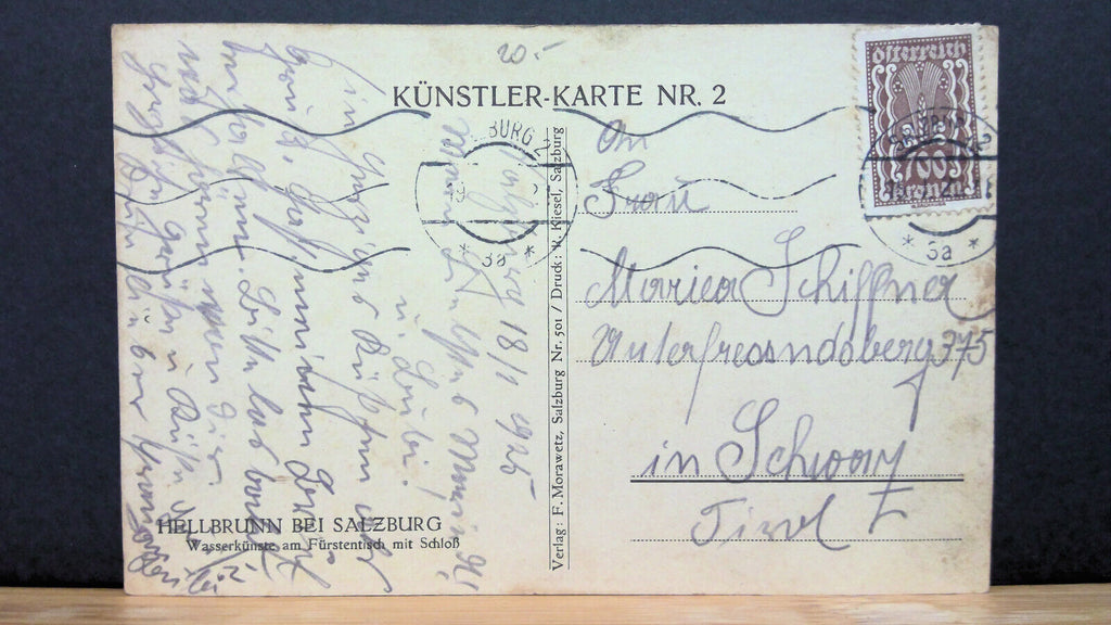 Salzburg Hellbrunn Wasserkünste am Fürstentisch mit Schloß Gemälde JW 650108 C