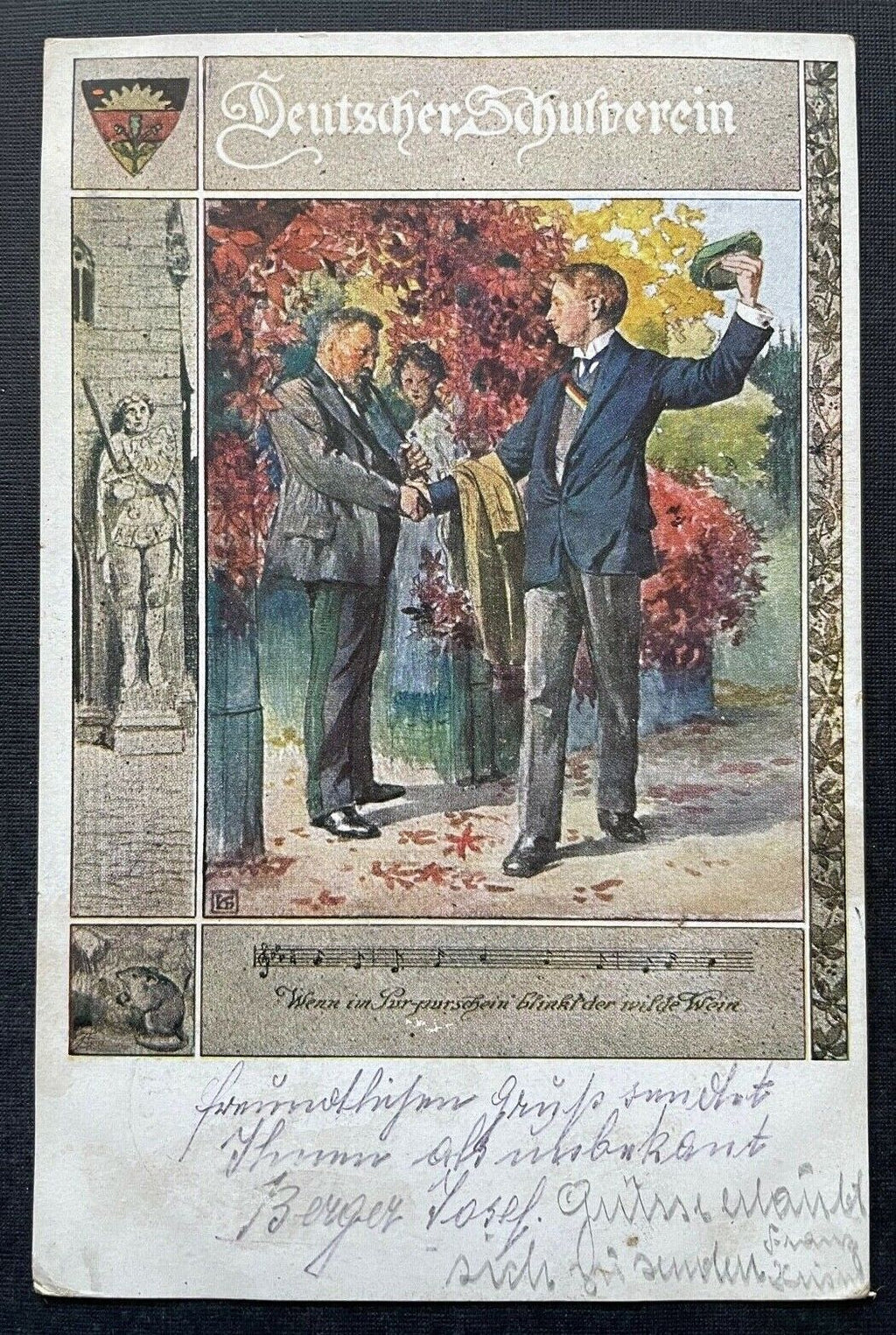 Deutscher Schulverein Im Purpurschein Noten Lied Handschlag Mann Anzug 400328 TH