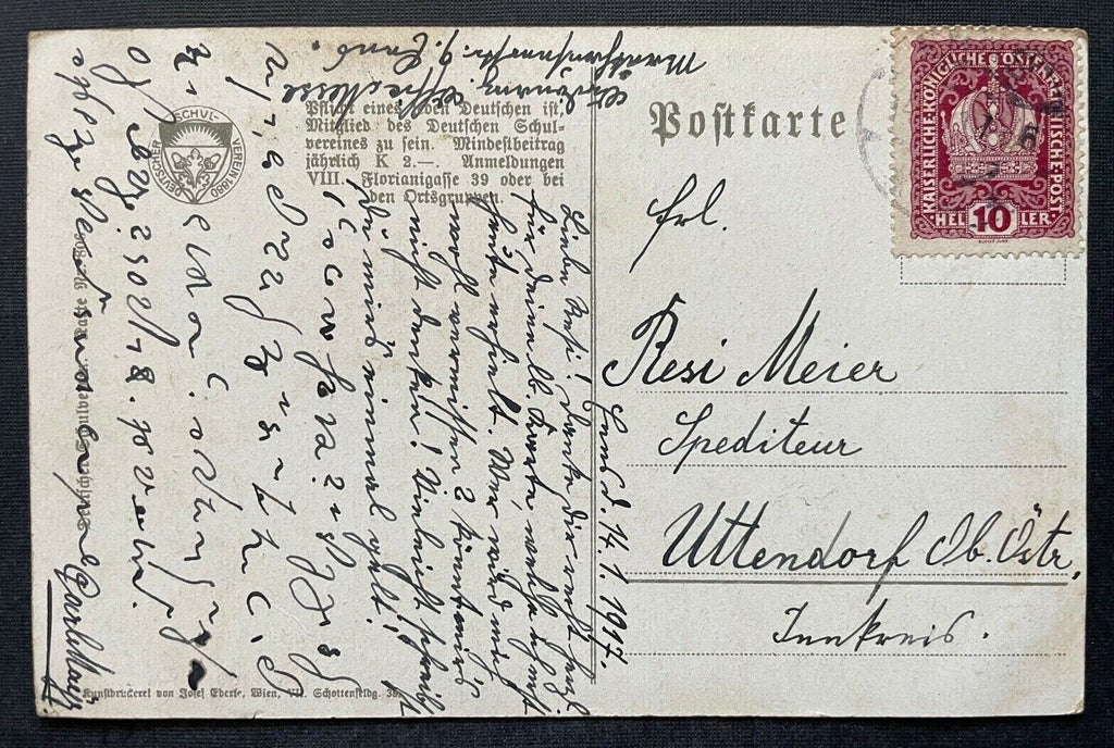 Deutscher Schulverein Treue Spruch Handschlag Mann Tracht Stock Glas 400331 TH A