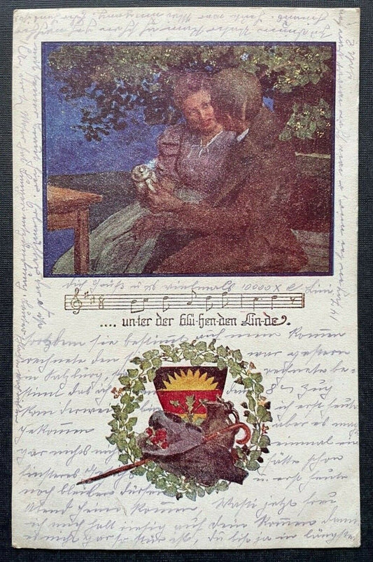 Deutscher Schulverein Noten Lied Unter Linde Paar Mann Frau Krug 400290 TH