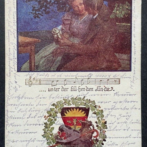 Deutscher Schulverein Noten Lied Unter Linde Paar Mann Frau Krug 400290 TH