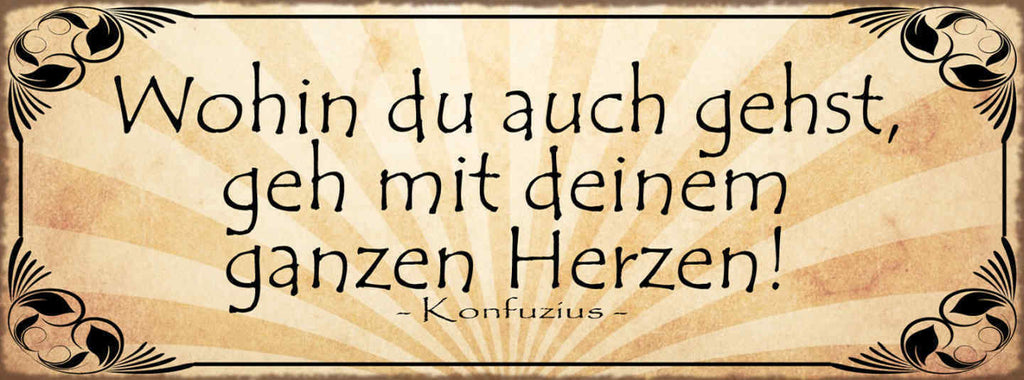 Schild Wohin Du Auch Gehst Gehe Mit Deinem Herzen Konfuzius 27x10 Blech od.Holz