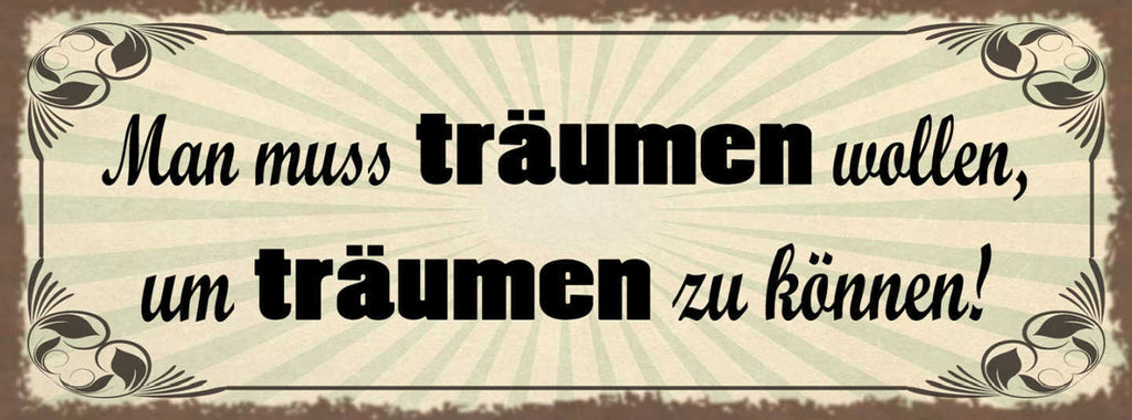 Schild Man Muss Träumen Wollen Um Träumen Zu Können Traum 27x10 Blech od.Holz