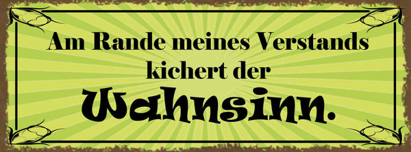 Schild Am Rande Meines Verstands Kichert Der Wahnsinn 27x10 Blech od.Holz