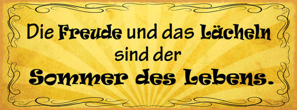 Schild Die Freude & Das Lächeln Sind Der Sommer Des Lebens 27x10 Blech od.Holz