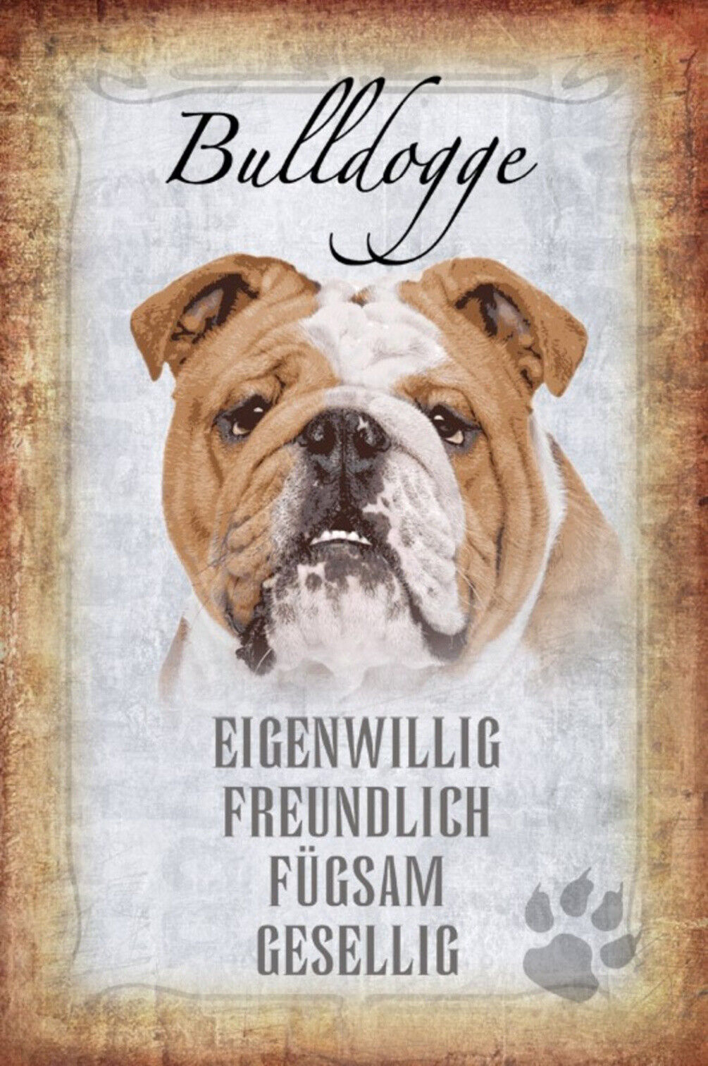 Schild Spruch Bulldogge Hund Steckbrief Eigenwillig Freundlich JW